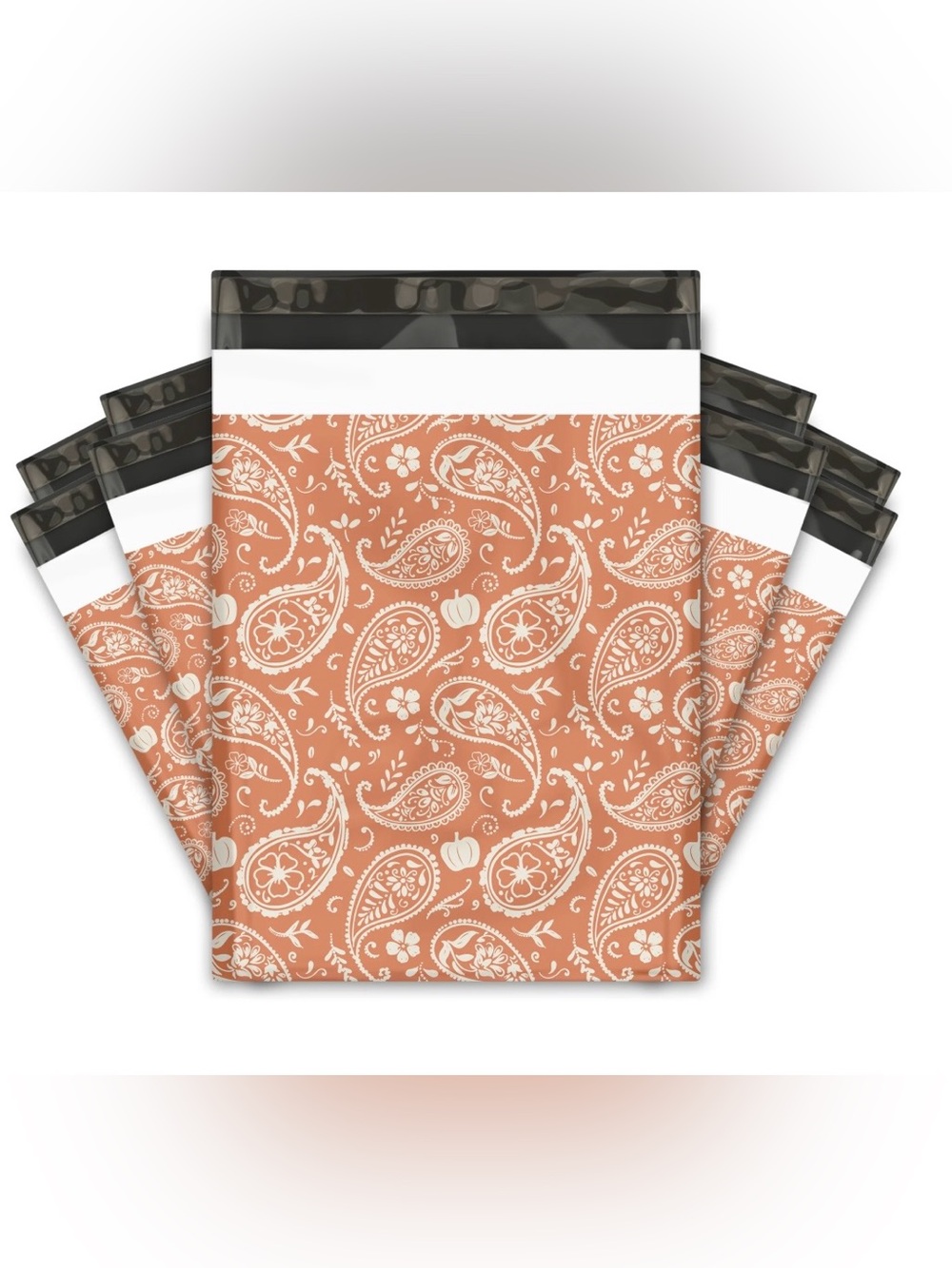 Set of 20 10x13 Poly Mailers Fall Pumpkin Paisley Shipping Bags Self Seal Orange - Picture 2 of 7